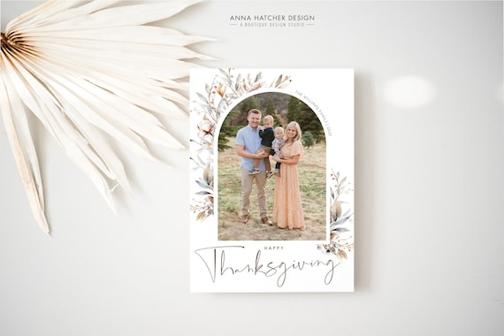 Thanksgiving Photo Card Template, Happy Thanksgiving Printable Card, Fall Foliage Family Picture, Editable Canva Template, Digital Download