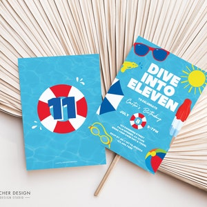 Dive into Five Birthday Invitation, 5th Birthday Pool Party Invite, Editable Any Age Swim Waterslide Party Canva Template, Print or Text image 4