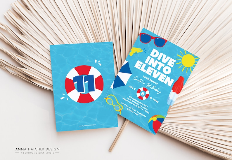 Dive into Five Birthday Invitation, 5th Birthday Pool Party Invite, Editable Any Age Swim Waterslide Party Canva Template, Print or Text image 4