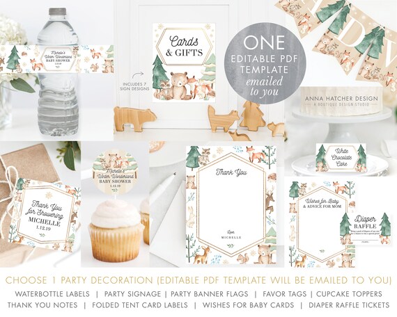 Winter Wonderland Baby Shower Decor Template Winter Woodland Etsy
