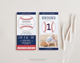 Rookie of the Year Baseball Birthday Party Invitation, Personalize Text and Colors in Canva, Add photo, Instant Digital Download, Print/Text