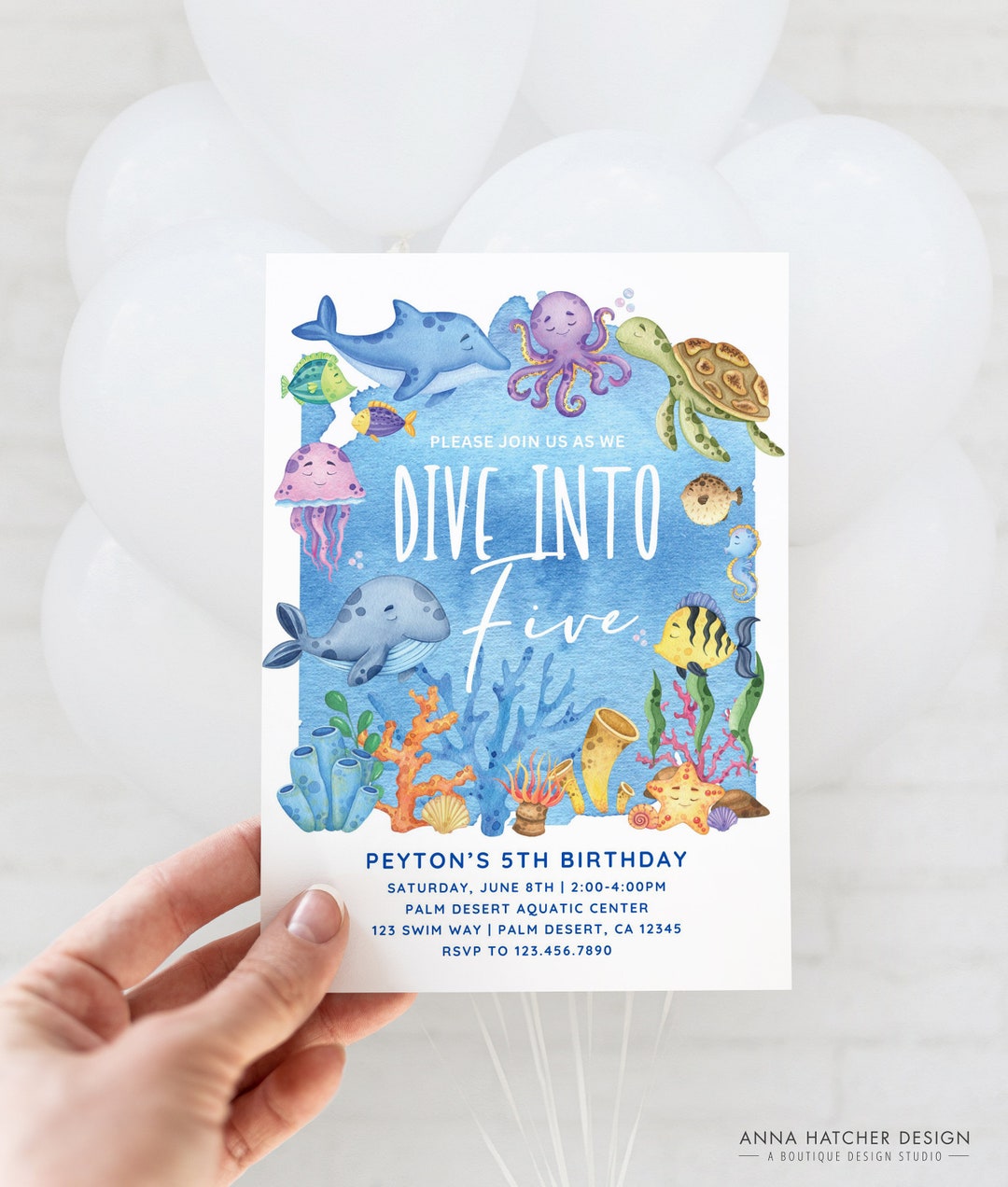 Dive Into Five 5th Birthday Party Invitation, Under the Sea Party