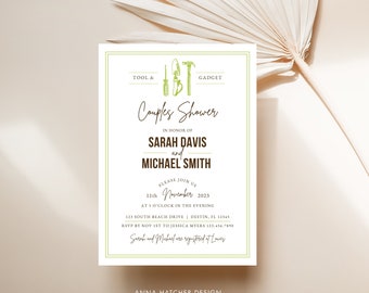 Tool Couples Wedding Shower Invitation, Tool and Gadget, Tool and Garden, His and Her's, All text is editable personalize in Canva free
