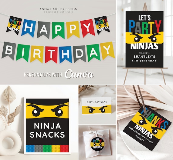 Ninja Birthday Party Editable Canva Templates Personalized Printable Thank You Favor Tag Circle Sticker Banner Signs Poster Tent Cards Etsy Canada