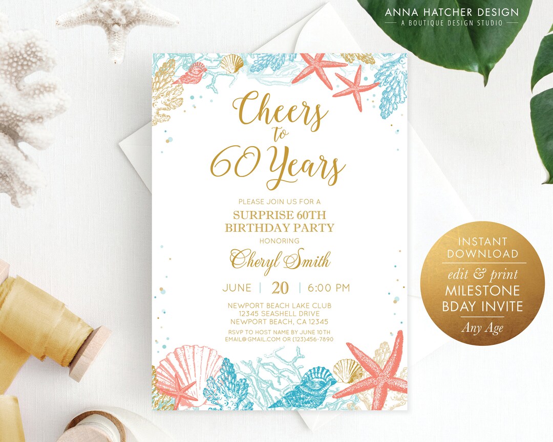 Beach Birthday Invitation 60th Birthday Invitation 50th - Etsy