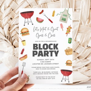 Block Party Invitation for Neighborhood Street Party BBQ Cookout, Community Picnic, Grill and Chill, Editable Canva Template Download