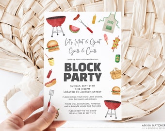 Block Party Invitation for Neighborhood Street Party BBQ Cookout, Community Picnic, Grill and Chill, Editable Canva Template Download