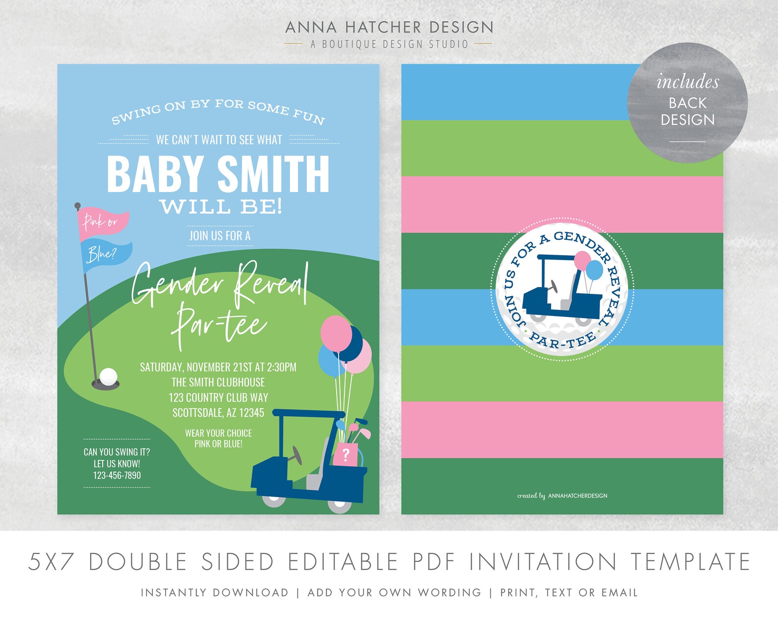 Golf Gender Reveal Partee Invitation Golf Gender Reveal Etsy