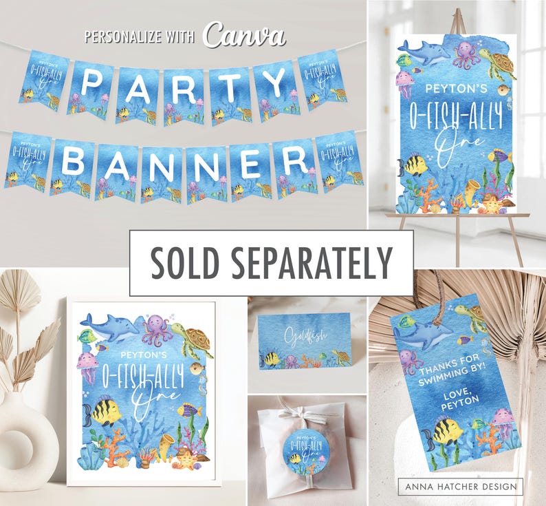 O-fish-ally One Invitation, Ocean Under the Sea Fish 1st Birthday Invite, Any Age Editable Canva Template, Swim/Pool Party, Digital Download image 5