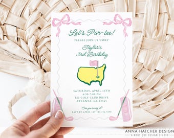 Masters Birthday Par-tee Invitation for Girl, Pink and Green Golf Themed 2nd Birthday, 3rd Birthday, Any Age, Print or Text