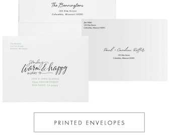 Printed Envelopes with Return Address, Recipient Addresses, A7, A2, 4x6 White, Kraft, Gold or Silver Foil Lined, 50+ Envelopes Free Shipping