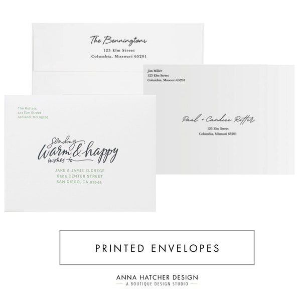 Printed Envelopes with Return Address, Recipient Addresses, A7, A2, 4x6 White, Kraft, Gold or Silver Foil Lined, 50+ Envelopes Free Shipping