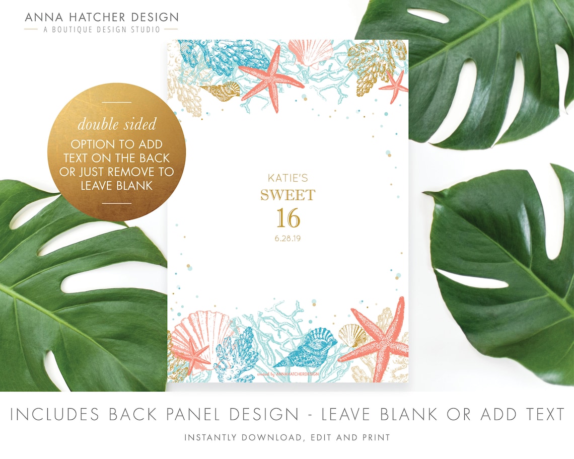 Beach Themed Sweet 16 Birthday Invitation Beach Sweet Sixteen Etsy