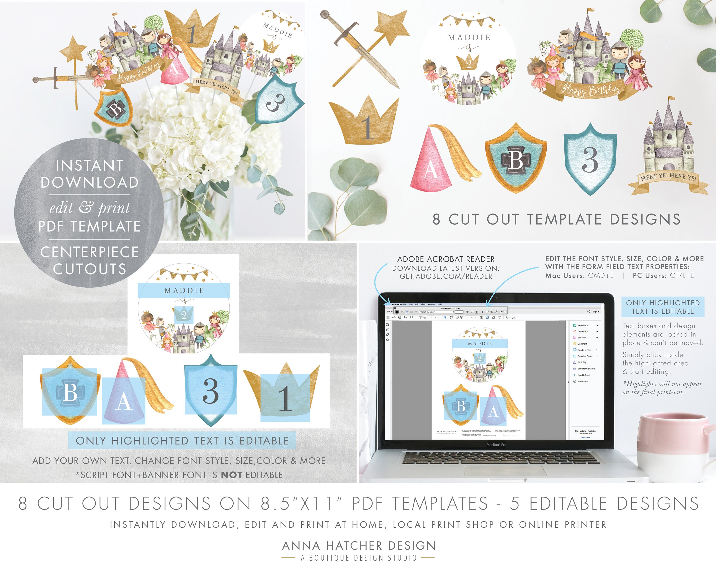 Princess and Knight Birthday Party Printable Decorations - Etsy