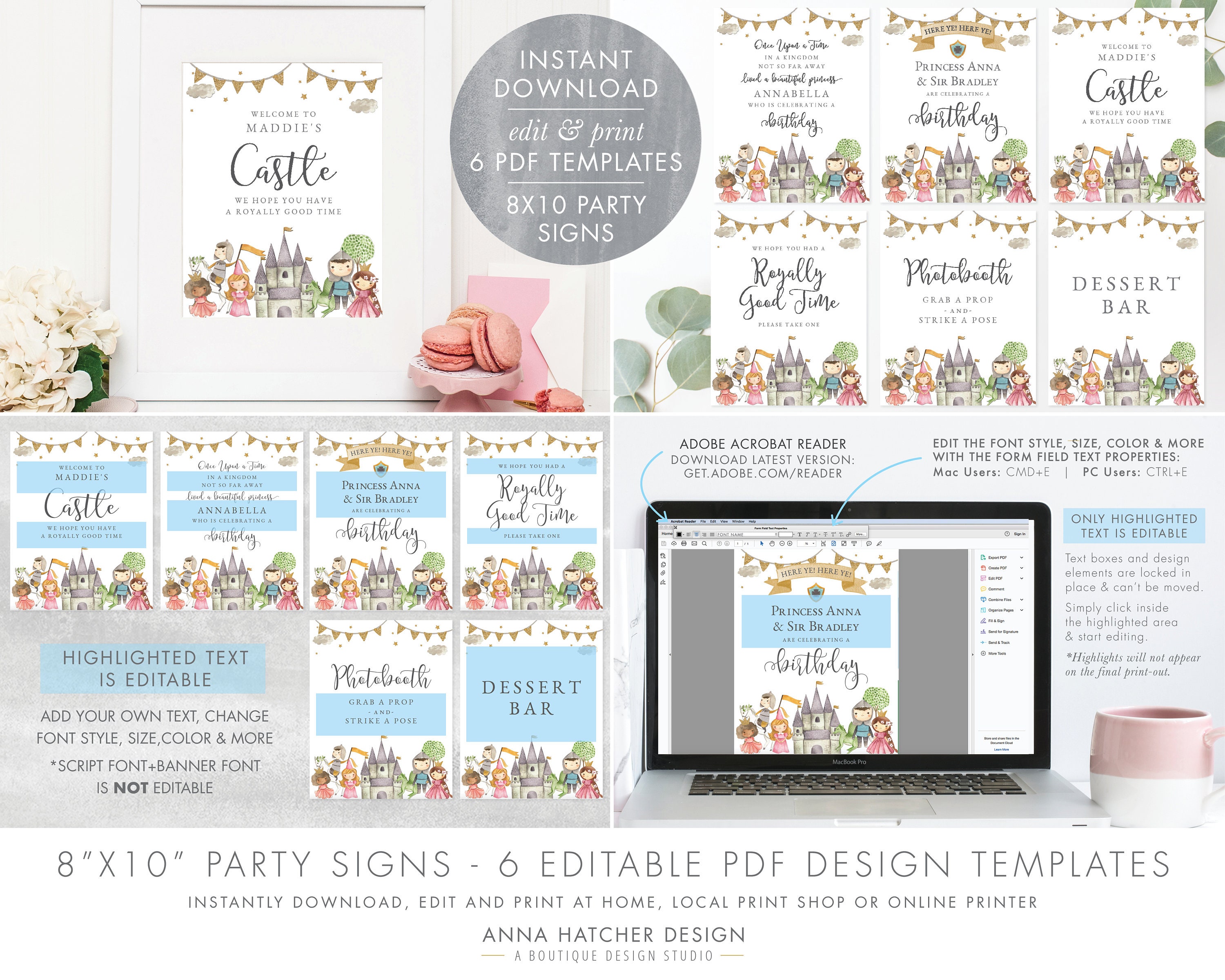Princess and Knight Birthday Party Printable Decorations - Etsy