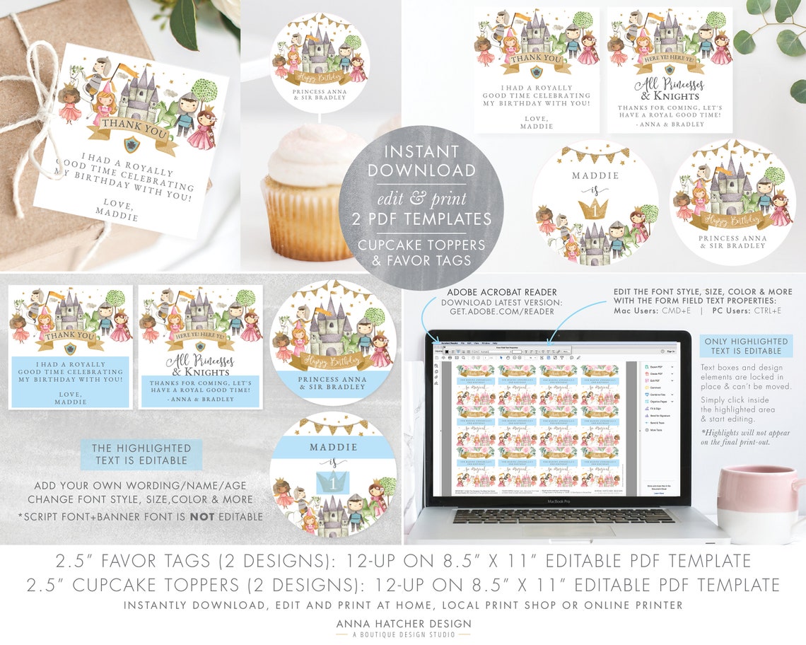 Princess and Knight Birthday Party Printable Decorations - Etsy