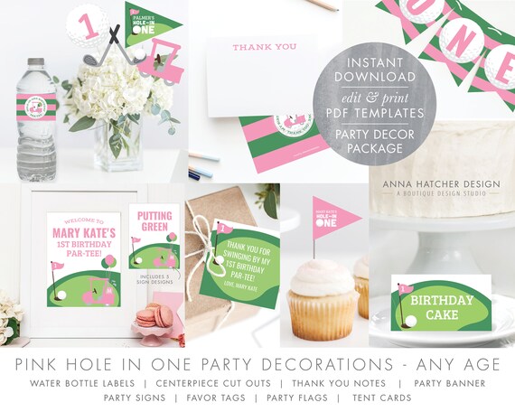 Pink Hole In One Party Decorations Golf Birthday Printable Etsy