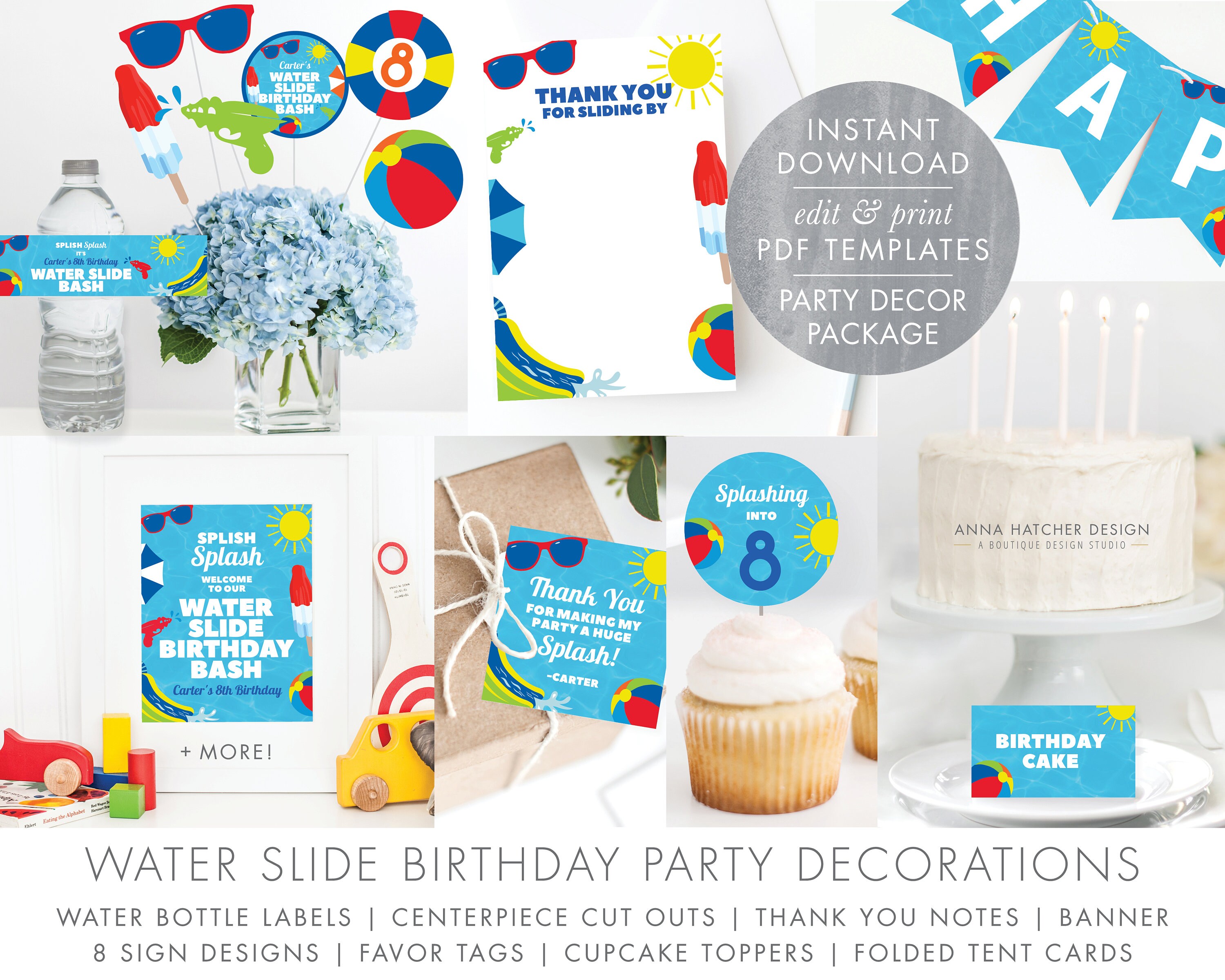 Water Slide Birthday Party Printable Decor Splish Splash Diy Etsy 日本
