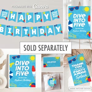 Dive into Five Birthday Invitation, 5th Birthday Pool Party Invite, Editable Any Age Swim Waterslide Party Canva Template, Print or Text image 5