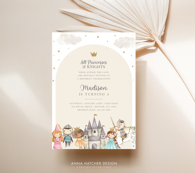 Princess and Knight Birthday Party Invitation, Royal Celebration ...