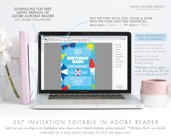 Splish Splash Birthday Bash Invitation Slip N Slide Blow Up Etsy Ireland