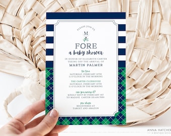 Golf Baby Shower Invitation, Personalized Argyle Golf Baby Shower Editable Canva Template, Digital Download, Print or Send Electronically