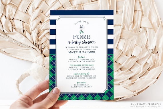Golf Baby Shower Invitation, Personalized Argyle Golf Baby Shower Editable Canva Template, Digital Download, Print or Send Electronically