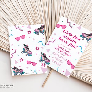 Girls Just Wanna Have Fun Invitation, 80s, 90s Birthday Invite, Pajama Sleepover Party, Editable Canva Template, Instant Digital Download image 2