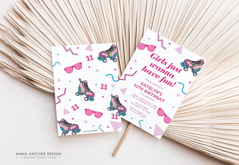 Girls Just Wanna Have Fun Invitation, 80s, 90s Birthday Invite, Pajama Sleepover Party, Editable Canva Template, Instant Digital Download image 2