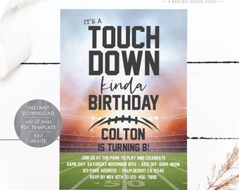 Touchdown Kinda Birthday, Football Birthday Party Kinda Day, Stadium, 7th, 8th, 9th, 10th, 11th, 12th Birthday, 5x7 Editable PDF, Print/Text