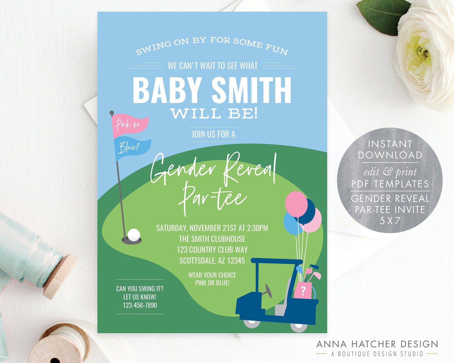 Golf Gender Reveal Partee Invitation Golf Gender Reveal Etsy