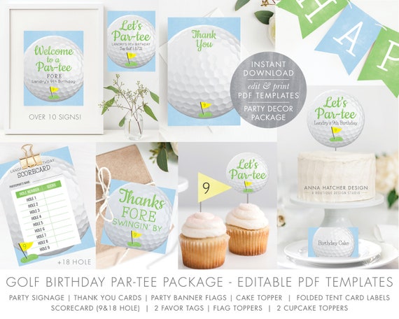 Golf Birthday Par-tee Printable's: Signs, Thank You, Banner, Favor Tag,  Flag & Cupcake Topper, Scorecard, Food Labels, Golf Ball Cake Topper 