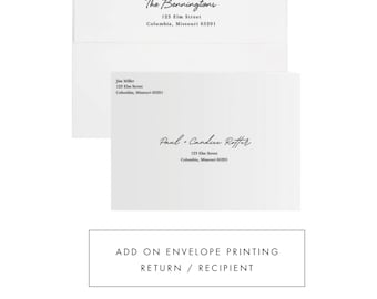 Add on Envelope Printing, A7 and A2 Size, Recipient Addresses and/or Return Address, White, Kraft, Gold or Silver Foil Lined, Free Shipping
