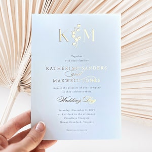 Gold Foil Wedding Invitation, Foil Initials, 2025 Customizable Canva Botanical Wedding Invite Template, Real Foil Printing, Modern Classic