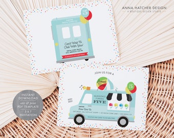 Snow Cone Birthday Party Invitation, Snow Cone Truck, 2 Kids, Fundraiser, School, Church, Graduation, Editable PDF, Print or Send Digitally