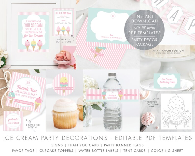 Ice Cream Birthday Party Decorations Ice Cream Parlor Diy Etsy