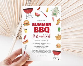 Summer BBQ Party Invitation, Backyard Grill and Chill Barbecue, Neighborhood Block Party, Editable Canva Template Download, Print/Text/Evite
