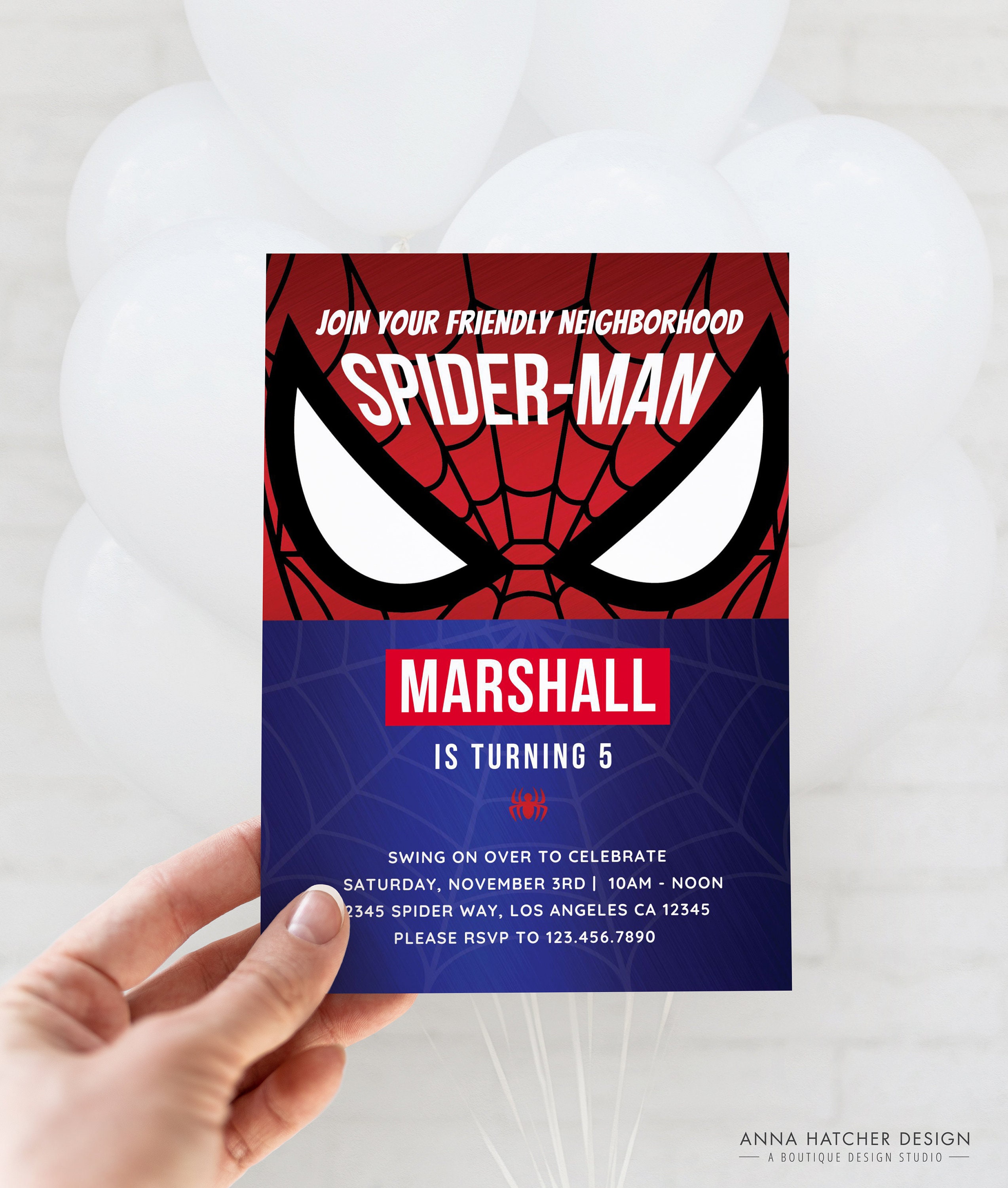 Spiderman Birthday Invitation Spider-man Party Editable Canva image