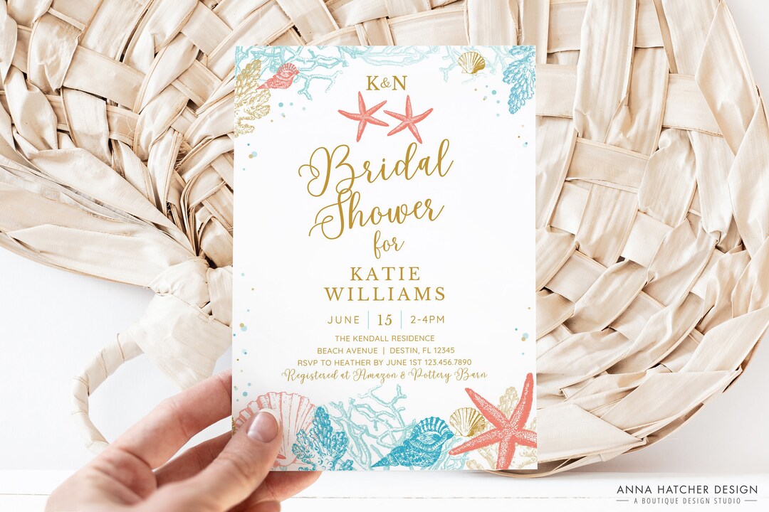 Beach Bridal Shower Invitation, Beach Theme Wedding Shower, Editable ...