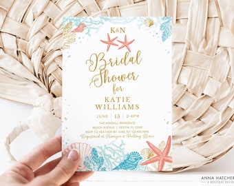 Beach Bridal Shower Invitation, Beach Theme Wedding Shower, Editable Canva Template, Digital Instant Download