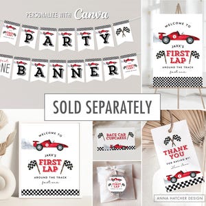 Race Car 1st Birthday Invitation, First Lap Around the Track Birthday Invite for One Year Old Boy, Editable Canva Template, Print or Text image 4