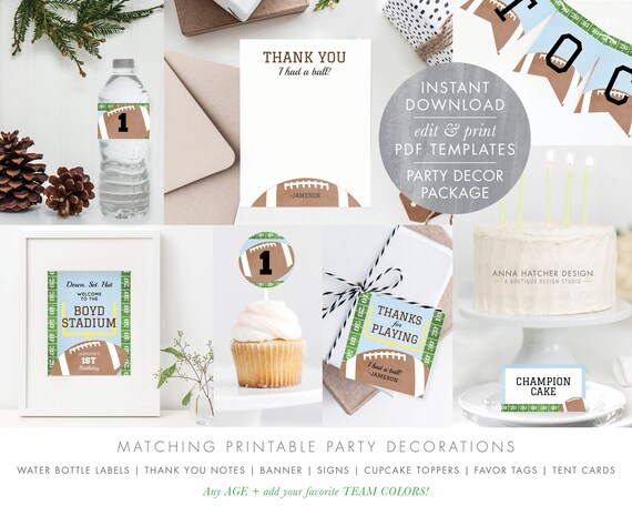 Football Birthday Party Decorations Diy Pdf Editable Thank Etsy