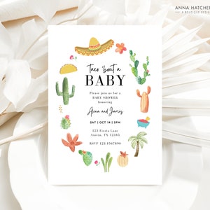 Taco bout a Baby Shower Invitation, Mexican Fiesta Baby Shower, Cactus DIY Instant Download Editable Canva Template Download, Print or Text