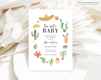 Taco bout a Baby Shower Invitation, Mexican Fiesta Baby Shower, Cactus DIY Instant Download Editable Canva Template Download, Print or Text