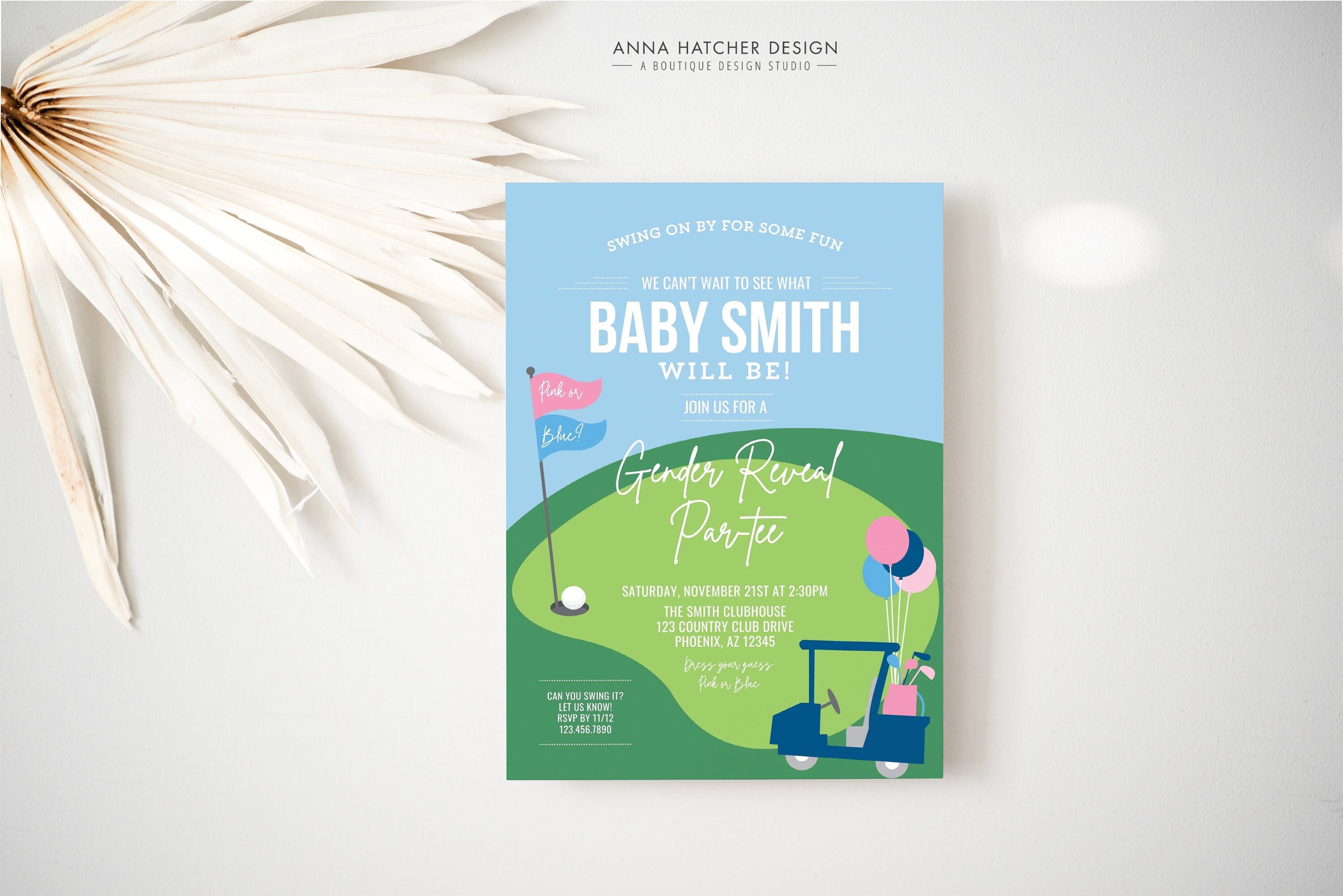 Golf Gender Reveal Par-tee Invitation Diamonds or Drivers image