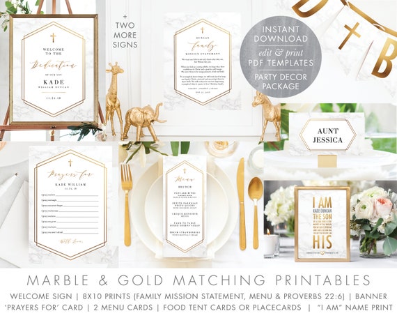 Baby Dedication Printable S In Gold Marble Welcome Sign Etsy