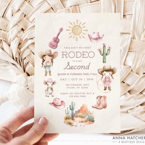 Cowgirl Second Rodeo Birthday Invite, Ain't First Rodeo, Western Girl 2nd Birthday Invitation, Customizable Canva Template, Print or Digital