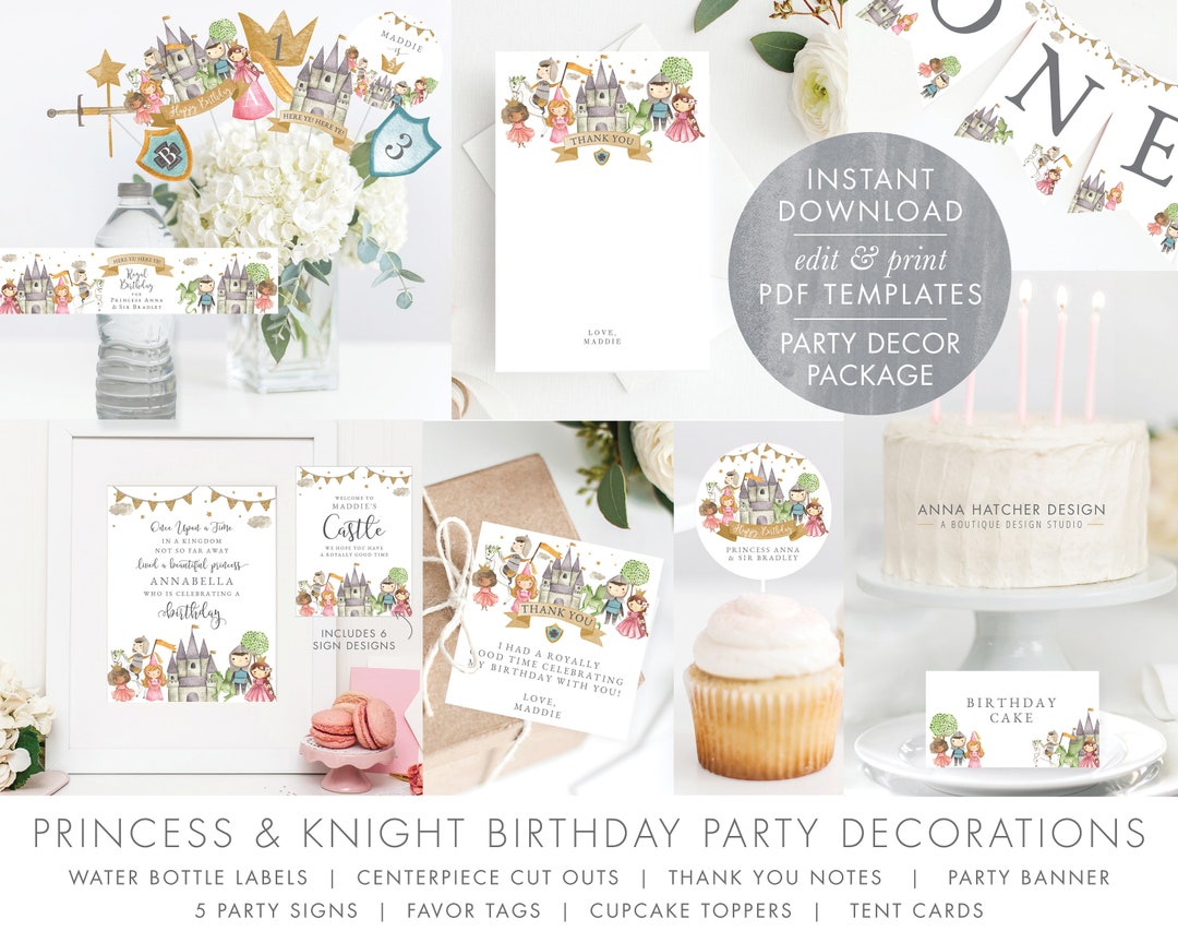 Princess and Knight Birthday Party Printable Decorations - Etsy