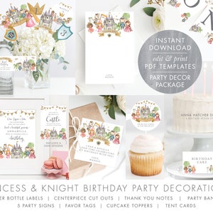 Princess and Knight Birthday Party Printable Decorations - Etsy