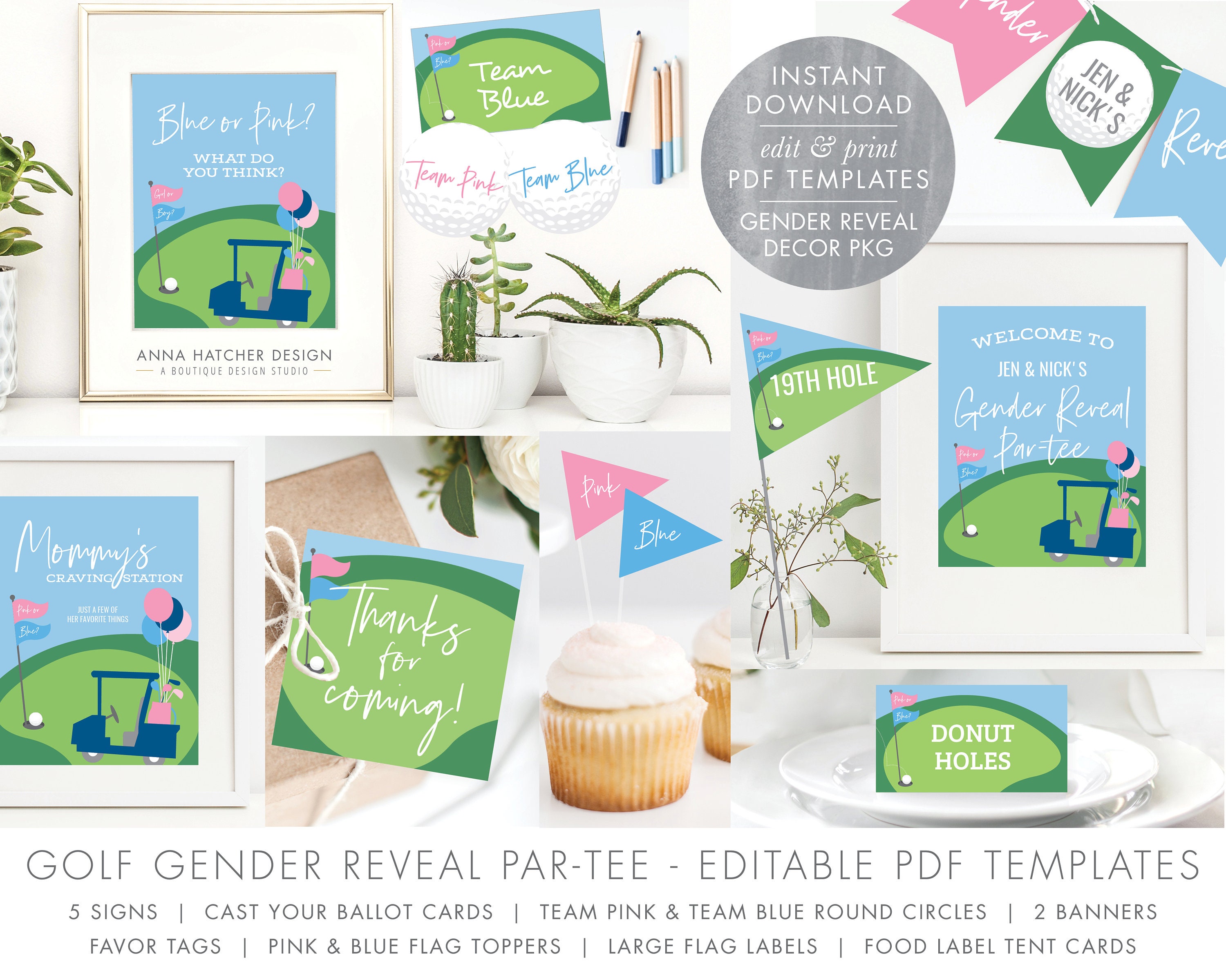 Golf Gender Reveal Partee Printable's DIY Edit PDF Etsy